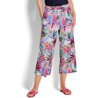 GOLDNER Schlupfhose Kurzgröße: Jerseyhose mit Palmen-Print Stretchhose mit elastischem Bund, Eingriffstaschen und 7/8-Länge