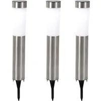 GLOBO LIGHTING LED Solarleuchte, LED-Leuchtmittel fest verbaut, Solarleuchte Stecklampe Außenleuchte LED Edelstahl Erdspieß 3er Set