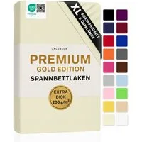 Jacobson Spannbettlaken PREMIUM für hohe Matratzen, Boxspringbett & Überlänge - 200 g/m², Stoffgewicht - straffer Sitz für maximalen Halt
