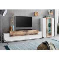 Home affaire Wohnwand Coro, Anbauwand, Medienwand, (Set, 2-St), Lowboard 4 Fächer, Breite 200cm und Vitrine 3 Türen, Breite 80cm