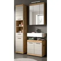 Inn.Furn Badmöbel-Set Shawn, (Badezimmer 3-teilig in Eiche und Sand / Kaschmir, ca 112 x 191 cm), Vollauszug Schubkasten und 17 Fächer
