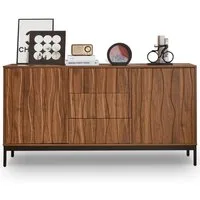 Merax Sideboard Skandi mit 2 Türen und 3 Schubladen (Landhausstil, Aktenschrank Küchenschrank, für Wohnzimmer & Flur), Kommode Anrichte Schrank mit Metallfüße, Breit:150cm