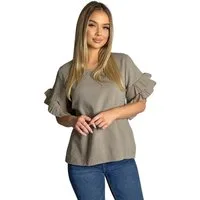 Mississhop Kurzarmshirt Charmantes Volant-Ärmel-Shirt – 100% Baumwolle M. 389