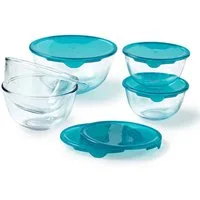 PYREX Frischhaltedose Cook & Enjoy, Borosilikatglas, (Schüssel-Set, 5-tlg., 0,5/1/2,3 l), luftdicht, stapelbar, mikrowellengeeignet