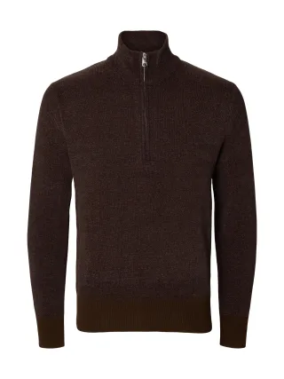selected men - SLMRODNEY LS KNIT REG HIGH NECK HALF ZIP Chocolate Torte - Gr. - S