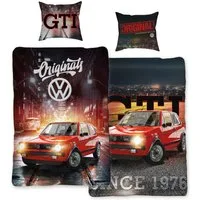 BERONAGE Wendebettwäsche VW Volkswagen Golf GTI 088 Bettwäsche Linon / Renforcé, 100% Baumwolle, 2 teilig, 135x200 + 80x80 cm