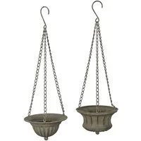 finehomegarden Blumenampel Vogeltränke zum Aufhängen Metall Dekorative Hängeschale Grau (Set, 2 St., 2er Set), 2fach sort. Ø16cm H11cm incl. 40cm Kette Garten- und Balkondekoration