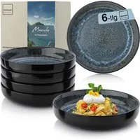 SÄNGER Teller Set Manila, (6 St), Pastaschalen Set, Steingut, Handmade, Blau-Schwarz, VALUE COLLECTION