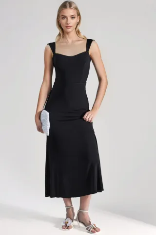 Herzkragen-Midi-Kleid