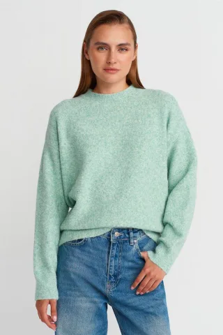 Damen Unifarbenes Rundhals-Ripp-Strickoberteil