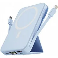 AIBISTAR 10000mAh Magnetisch MagSafe Powerbank mit 2 Kabel Klappständer LED Powerbank Magnet-Powerbank 10000 mAh, Magnetisches Wireless Charging,Kompatibel mit iPhone 12-17