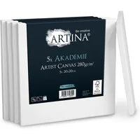 Artina Keilrahmen Keilrahmen Leinwand Akademie, 20x20cm, 5er Set, 100% Baumwolle Leinwände 280 g/m² für Acrylfarben Canvas