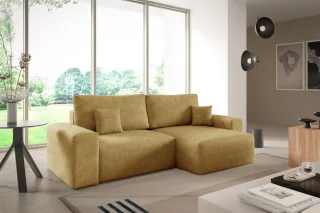 Ecksofa Schlafsofa Sofa ARONA XS in Stoff Centaur Honiggelb Ottomane Rechts