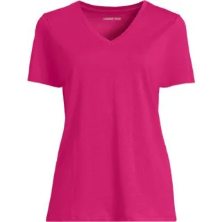 Supima Kurzarm-Shirt mit V-Ausschnitt für Damen, Damen, size: regular, Pink, Baumwolle, by Lands' End