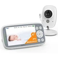 Boifun Babyphone Babyphone mit Kamera und Audio VOX Nachtsicht Babyfon, 4" großer Digital IPS Bildschirm Wireless Zwei-Wege-Gespräch, 1-tlg., Wiegenlieder 30 Stunden wiederaufladbare Batterie 300 m Reichweite, 2024 Verbessert Babyphone ideal für Elte
