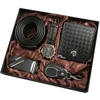 Luckice Geschenkbox 4PCS Männer Gürtel Quarzuhr Geldbörse Schlüsselanhänger (Herren Geschenkbox Sets,für Ihren Vater,Männer, Sohn, Freund und Kollegen, Geschenke für papa, Geschenk Vatertag, Weihnachtsgeschenk), mit Ledergürtel Wallet Watch Schlüssel