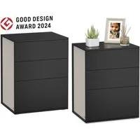 VASAGLE Nachttisch mit 3 Schubladen, Toolless-Technologie (2-St), werkzeuglose Montage,Beistelltisch,Nachtschrank 1/2er set