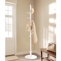 Yorbay Garderobenständer aus Buche Massivholz, Kleiderständer Baumform mit 9 Haken, 38 x 179 cm, Verstellbar Garderobenständer für Jacken, Hüte, Taschen, Weiß