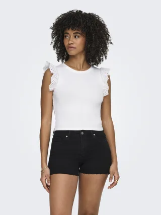 ONLY - ONLMATHILDA S/L LACE DETAIL TOP JRS NOOS Cloud Dancer - Gr. - L