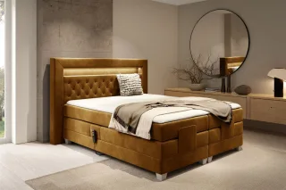 Boxspringbett Elektrisch Bett ARMANDO 160x200cm in Stoff Fresh Senfgelb