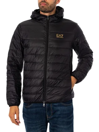 EA7 Gewebte Daunenjacke, Schwarz
