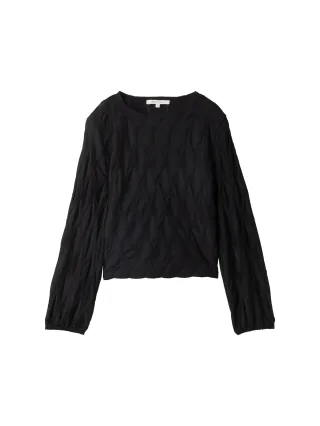Denim Tom Tailor - Cropped Bluse mit Struktur deep black - Gr. - M