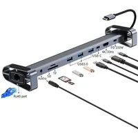 Bolwins H36C 10in1 USB C Hub Docking station HDMI RJ45 USB 3.0 Audio SD/TF PC USB-Adapter USB-C Stecker zu HDMI USB 3.0 USB-C (PD) RJ45 SD TF (MicroSD) 3,5 mm Klinke, 15 cm, 10-in-1 USB-C Hub mit HDMI 4K, 100W PD, RJ45, Kartenleser