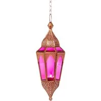 Marrakesch Orient & Mediterran Interior Hängewindlicht Orientalisches Hängewindlicht Lalita aus Glas in Pink 41 cm Wohndeko (1 St), Handarbeit