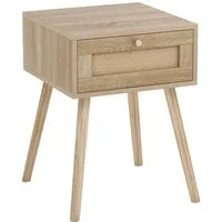 COSTWAY Nachttisch (1-St), mit Schublade und Rattan-Design, Eiche, 40x40x55cm