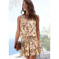 LASCANA Sommerkleid aus leicht strukturierter Webqualität mit Rüschendetails luftiges Partykleid, kurzes Strandkleid,Minikleid mit Volants,Festival