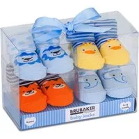 BRUBAKER Socken Babysocken für Jungen und Mädchen 0-12 Monate (4-Paar, Baumwollsocken mit Tier Motiven) Baby Geschenkset für Neugeborene in Geschenkverpackung mit Schleife