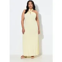 Ulla Popken Jerseykleid Maxikleid Neckholder drapiert ärmellos