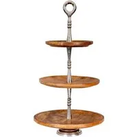 Levandeo® Etagere, Holz Etagere 3 Etagen H60cm Mangoholz Metall Servierplatte