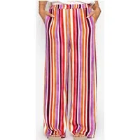SASSYCLASSY Stoffhose Leichte Streifenhose Damen mit weitem Bein Luftige Wide Leg Hose mit elastischem Bund Pink