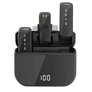 H61 1 to 2 Wireless Lavalier Microphone with iP/Type-C Dual Interface Receiver Digital Display Noise Cancelling Omnidire