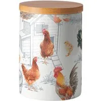 Ambiente® Vorratsdose Chicken farm, Porzellan, (2-tlg., Vorratsdose mit Deckel), Porzellan Bambusdeckel New Bone China Ø 10cm Höhe 13,5cm Volumen 0,62l