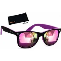Rennec Sonnenbrille (Retro Sonnenbrille Damen Zweifarbig Lila Schwarz mit Brillenbeutel) Retro Brille Bi Color Festivalbrille Gläser Lila Verspiegelt