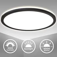 B.K.Licht LED Deckenleuchte LED Panel schwarz ultraflach rund/eckig Backlight-Effekt, LED fest integriert, 3000K, schwarzes LED Panel rund/eckig Hintergrundbeleuchtung