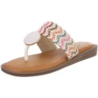 Ital-Design Trendige Damen-Sandalen mit goldener Applikation, Sommer Zehentrenner (89368737) Keilabsatz/Wedge Zehentrenner in Weiß