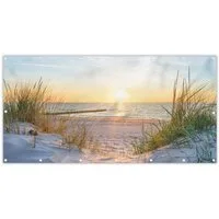 MuchoWow Balkonsichtschutz Strand - Sonne - Düne - Gras - Sand - Horizont (1-St) Balkon Sichtschutz 90x200, Windschutz für Zaun PVC, 200x90 cm
