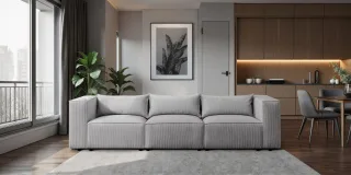 Sofa Designersofa NEVIO 3-Sitzer in Stoff Lincoln Grau