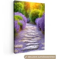 OneMillionCanvasses® Leinwandbild Blumen - Kröte - Lavendel - Garten, Fotodruck (1 St), Leinwand Canvas Wandbild, Wanddekoration 20x30 cm