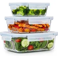 *Alpina* Frischhaltedose Lebensmittelbehälter Meal Prep Box Glas Auslaufsicher, (3-tlg., 370, 640 und 1050 ml), Geeignet für Geschirrspüler, Tiefkühler, Backofen und Mikrowelle