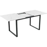 KLAM HOME Esstisch Esszimmertisch Teleskoptisch rechteckig Tisch 140/180x80x75cm (Moderne Weiße MDF Tischplatte Mit Marmormustern), Beine aus Eisen aus Metall & Vierkantrohrbeine für Heim & Büro