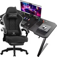 GTPLAYER Gaming-Stuhl Ergonomischer Gaming Sessel Schreibtischstuhl aus Stoff/Kunstleder (Pacekung), Federsitzkissen mit Fußstütze
