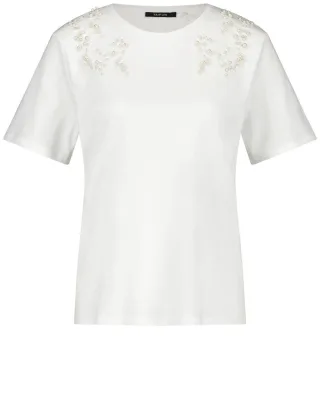 TAIFUN - Baumwollshirt mit Perlen-Dekor weiß - Gr. - 36