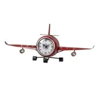 formano Wanduhr Metall Standuhr Flugzeug 40x17cm 3D Metall Uhr rot XL Dekoration