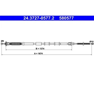 ATE Handbremsseil hinten links L?nge 1674 Fiat Grande Punto Schr?gheck 1,2 1,3 1,4