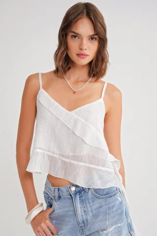 Rüschentexturiertes V-Ausschnitt-Crop-Top