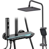 HOMELIVE Duschsystem Duschsäule Massagedusche, Regendusche, mit Ambiente-Licht, mit Handbrause,mit Wasserfallauslauf,Graphitgrau